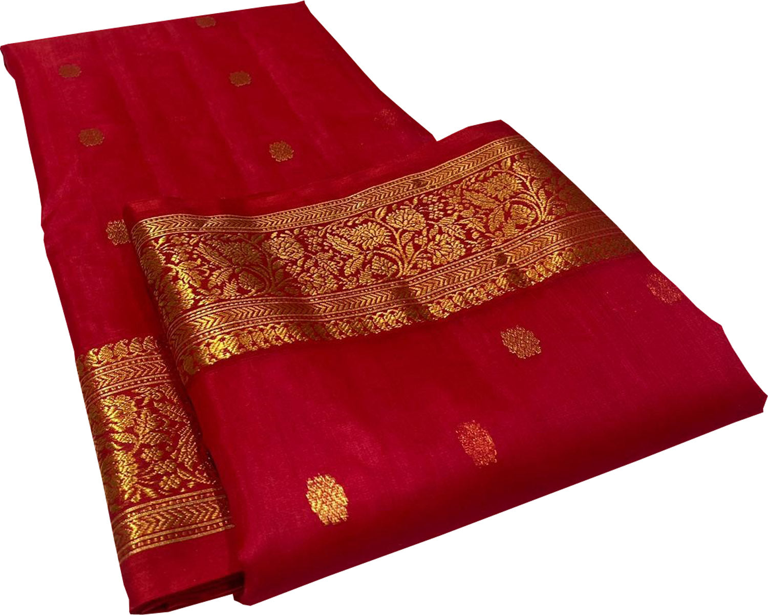 Elegant Red Chanderi Handloom Pure Katan Silk Saree - Luxurion World