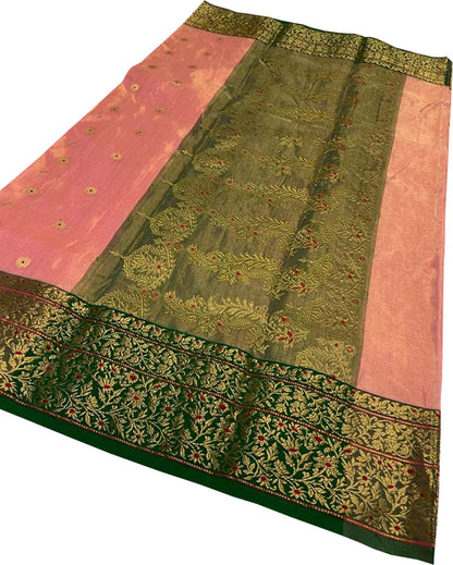 Elegant Pink Chanderi Handloom Pure Katan Silk Saree - Luxurion World