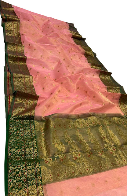 Elegant Pink Chanderi Handloom Pure Katan Silk Saree - Luxurion World