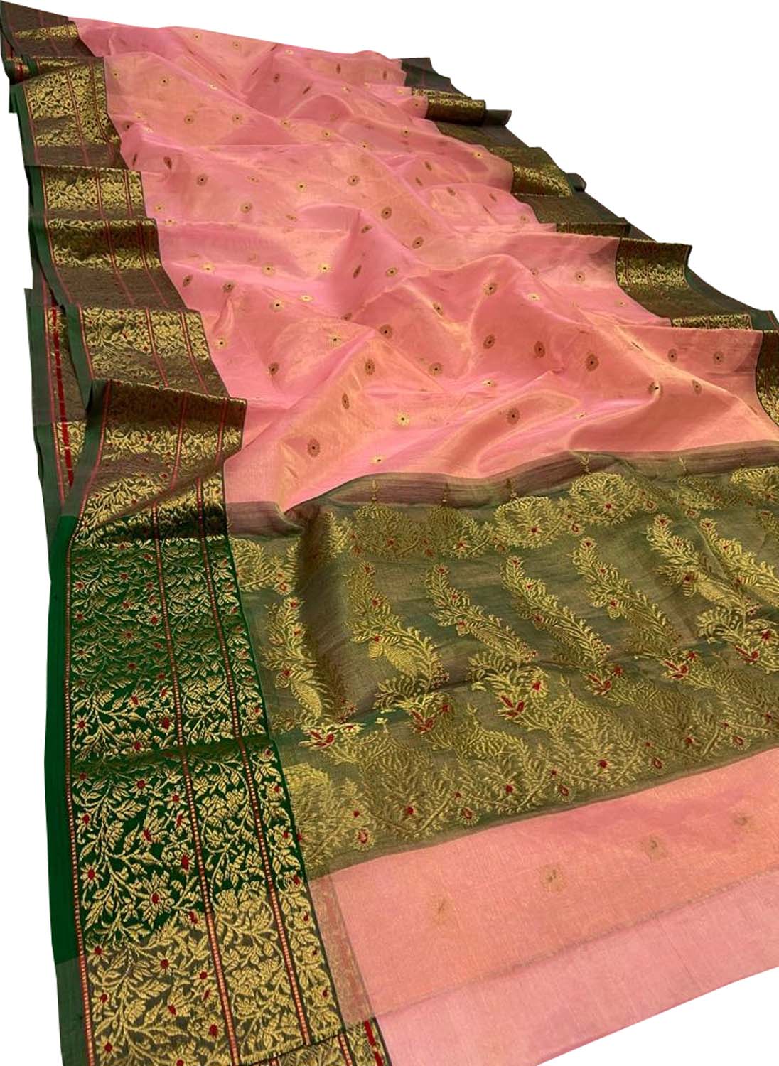 Elegant Pink Chanderi Handloom Pure Katan Silk Saree - Luxurion World