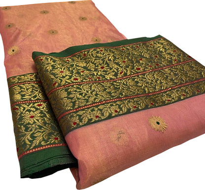 Elegant Pink Chanderi Handloom Pure Katan Silk Saree - Luxurion World
