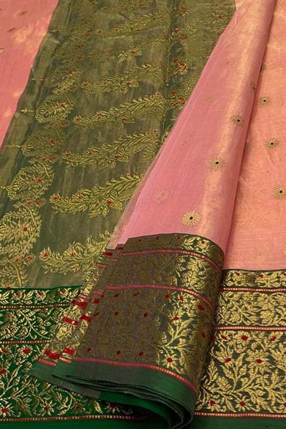 Elegant Pink Chanderi Handloom Pure Katan Silk Saree - Luxurion World