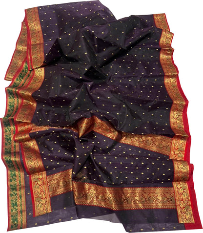 Elegant Purple Chanderi Handloom Pure Katan Silk Saree - Luxurion World