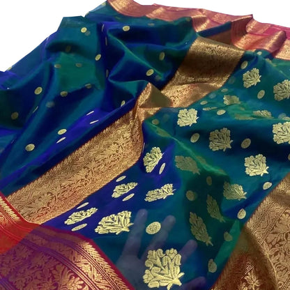 Elegant Blue Chanderi Handloom Pure Katan Silk Saree - Luxurion World