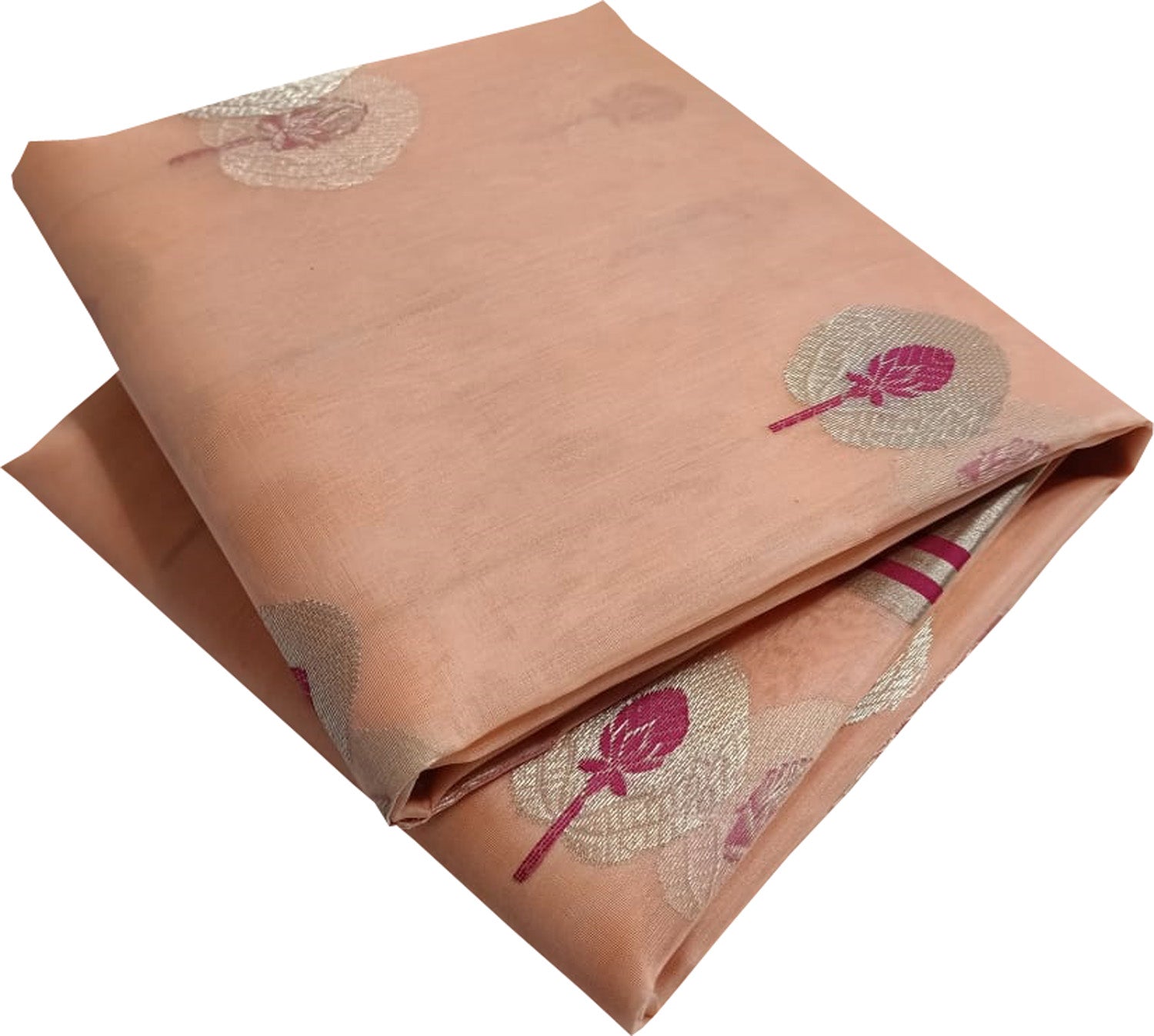 Elegant Peach Chanderi Handloom Pure Katan Silk Saree - Luxurion World
