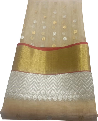 Elegant Pastel Chanderi Handloom Pure Katan Silk Saree - Luxurion World