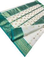 Elegant Off White Chanderi Handloom Pure Katan Silk Saree - Luxurion World