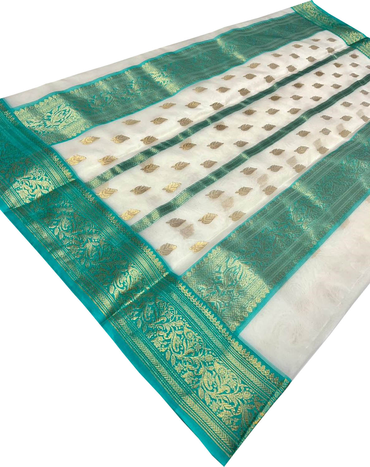 Elegant Off White Chanderi Handloom Pure Katan Silk Saree - Luxurion World