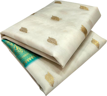 Elegant Off White Chanderi Handloom Pure Katan Silk Saree - Luxurion World
