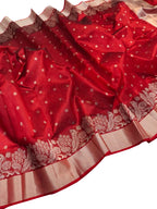 Elegant Red Chanderi Handloom Pure Silk Saree: A Timeless Classic - Luxurion World