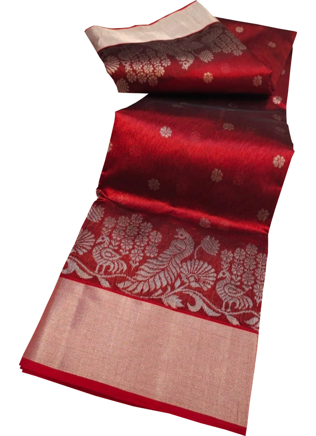 Elegant Red Chanderi Handloom Pure Silk Saree: A Timeless Classic - Luxurion World