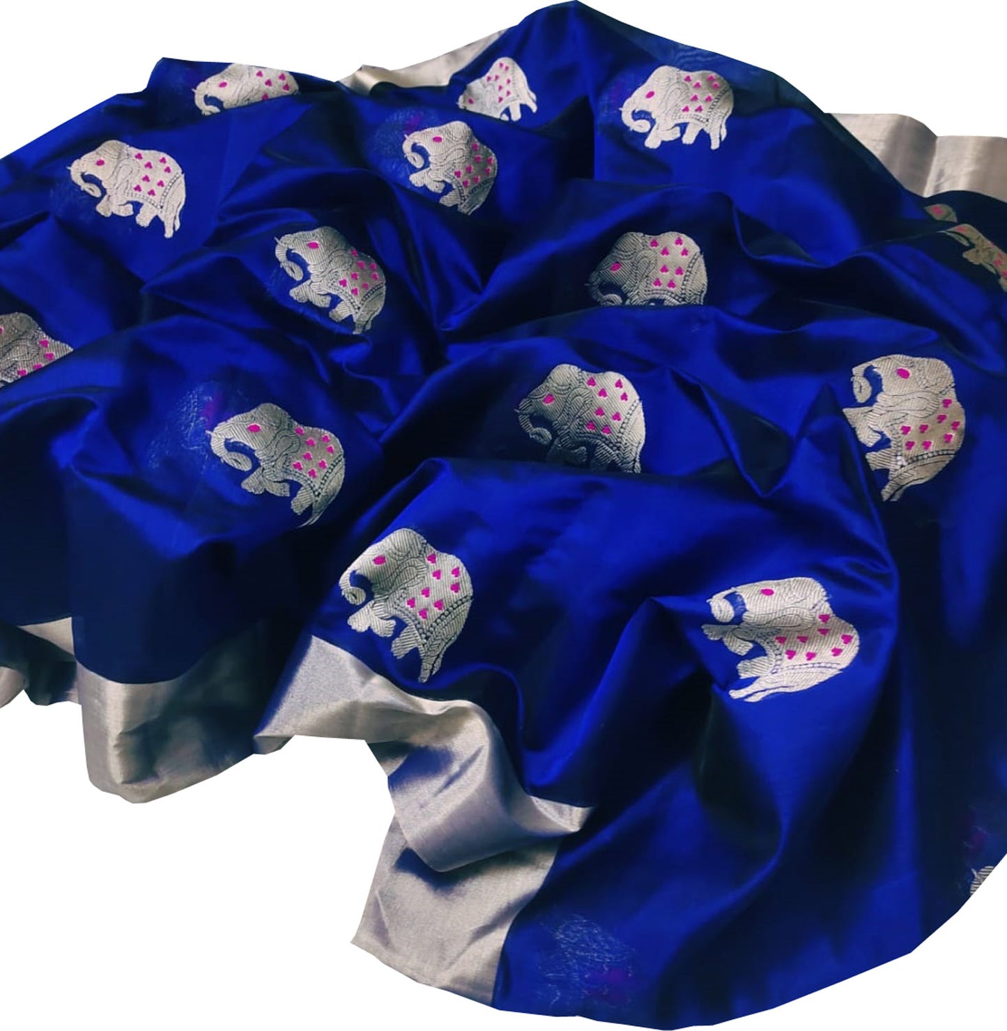 Elegant Blue Chanderi Handloom Silk Elephant Design Saree: A Timeless Classic - Luxurion World