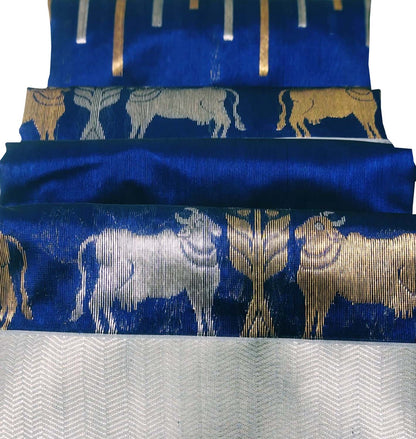 Elegant Blue Chanderi Handloom Silk Cow Design Saree: A Timeless Classic - Luxurion World