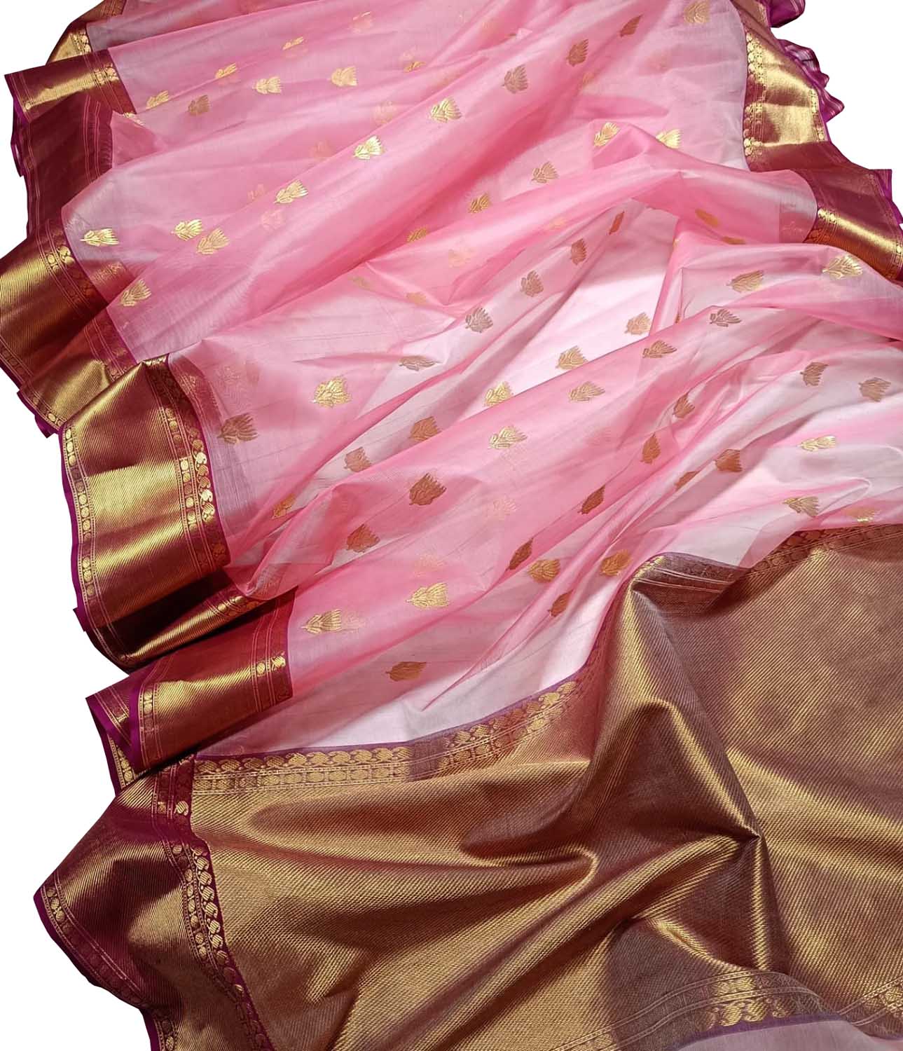 Elegant Pink Chanderi Handloom Pure Silk Saree - Luxurion World