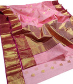 Elegant Pink Chanderi Handloom Pure Silk Saree - Luxurion World