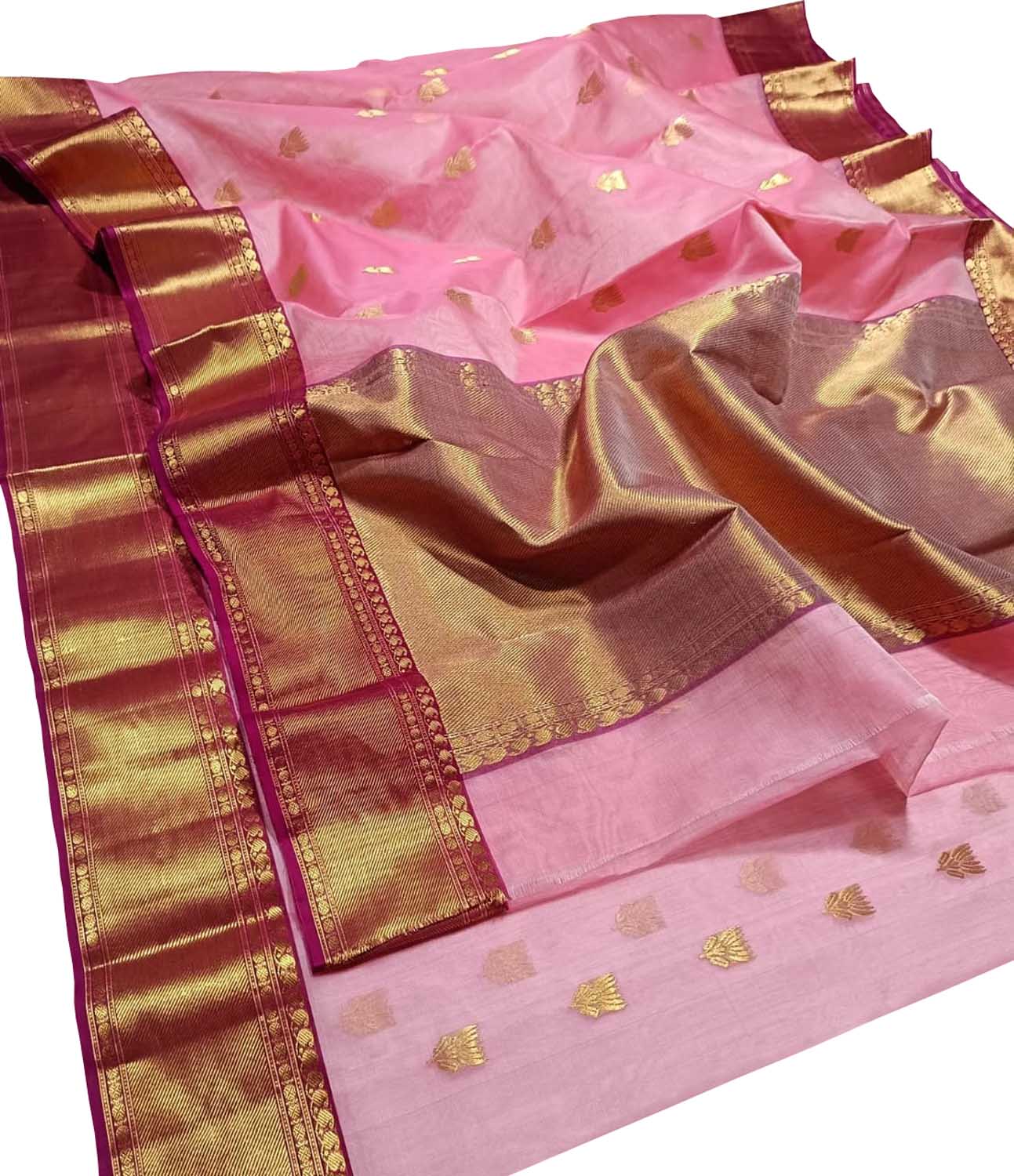 Elegant Pink Chanderi Handloom Pure Silk Saree - Luxurion World