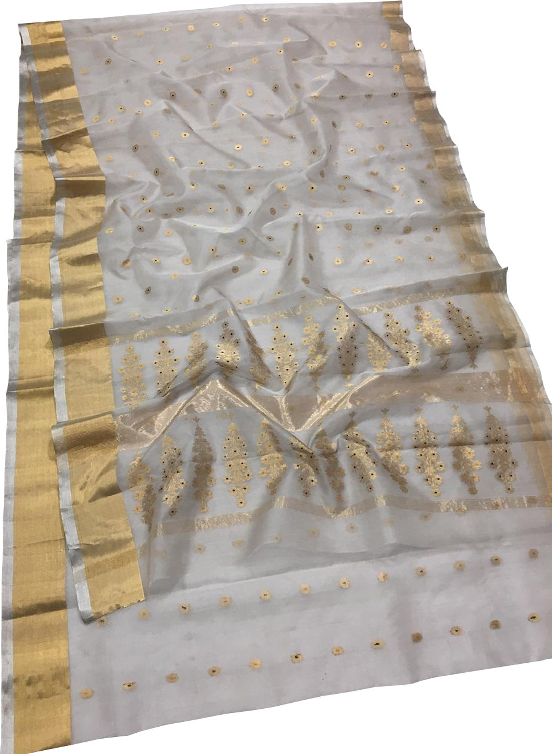 Elegant Off White Chanderi Handloom Silk Saree - Luxurion World