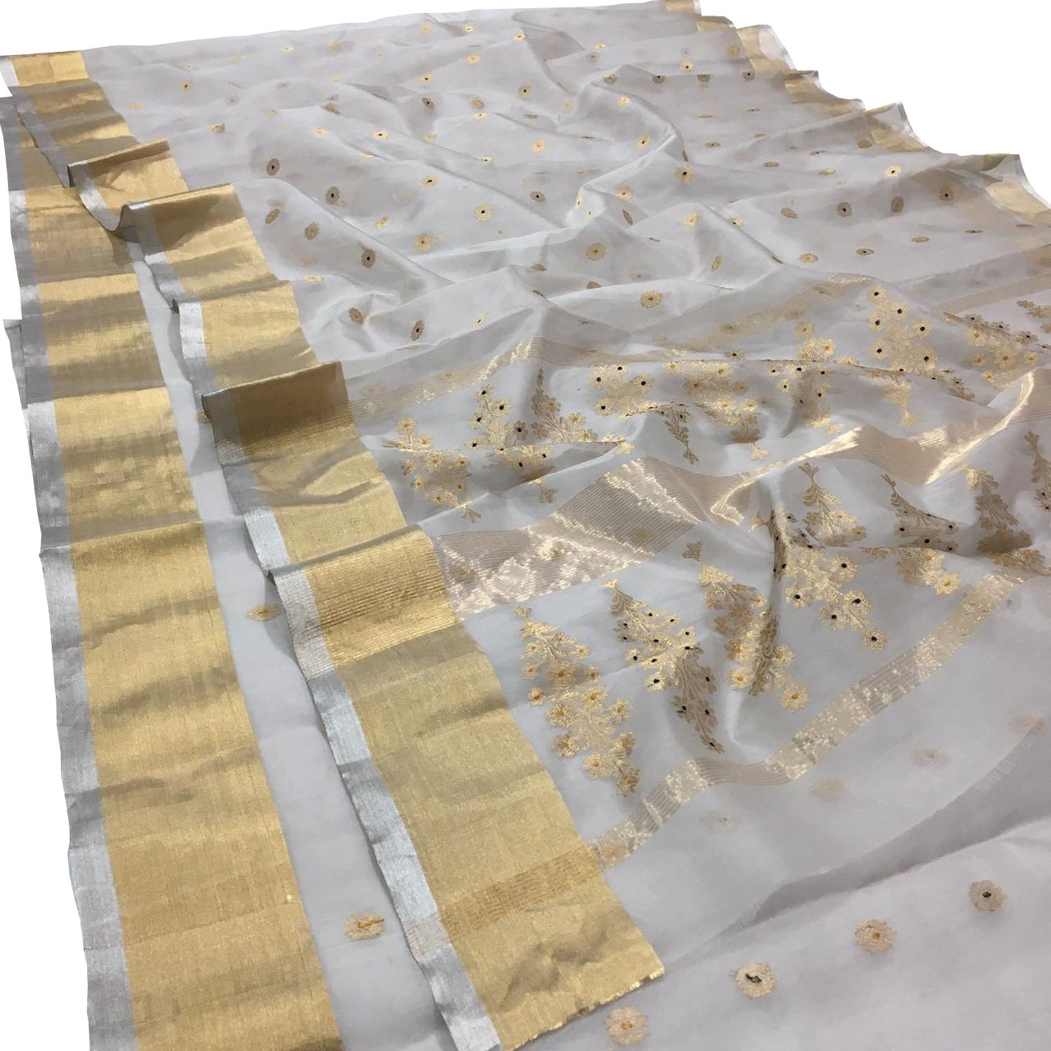 Elegant Off White Chanderi Handloom Silk Saree - Luxurion World