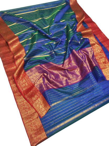 Elegant Blue Chanderi Handloom Katan Silk Saree - Luxurion World