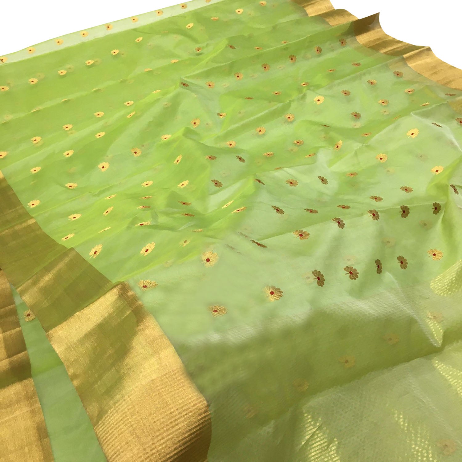 Elegant Green Chanderi Handloom Katan Silk Saree - Luxurion World