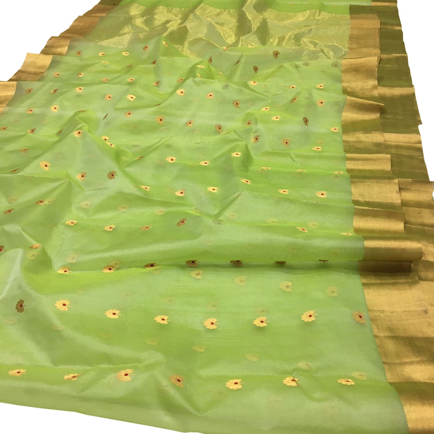Elegant Green Chanderi Handloom Katan Silk Saree - Luxurion World