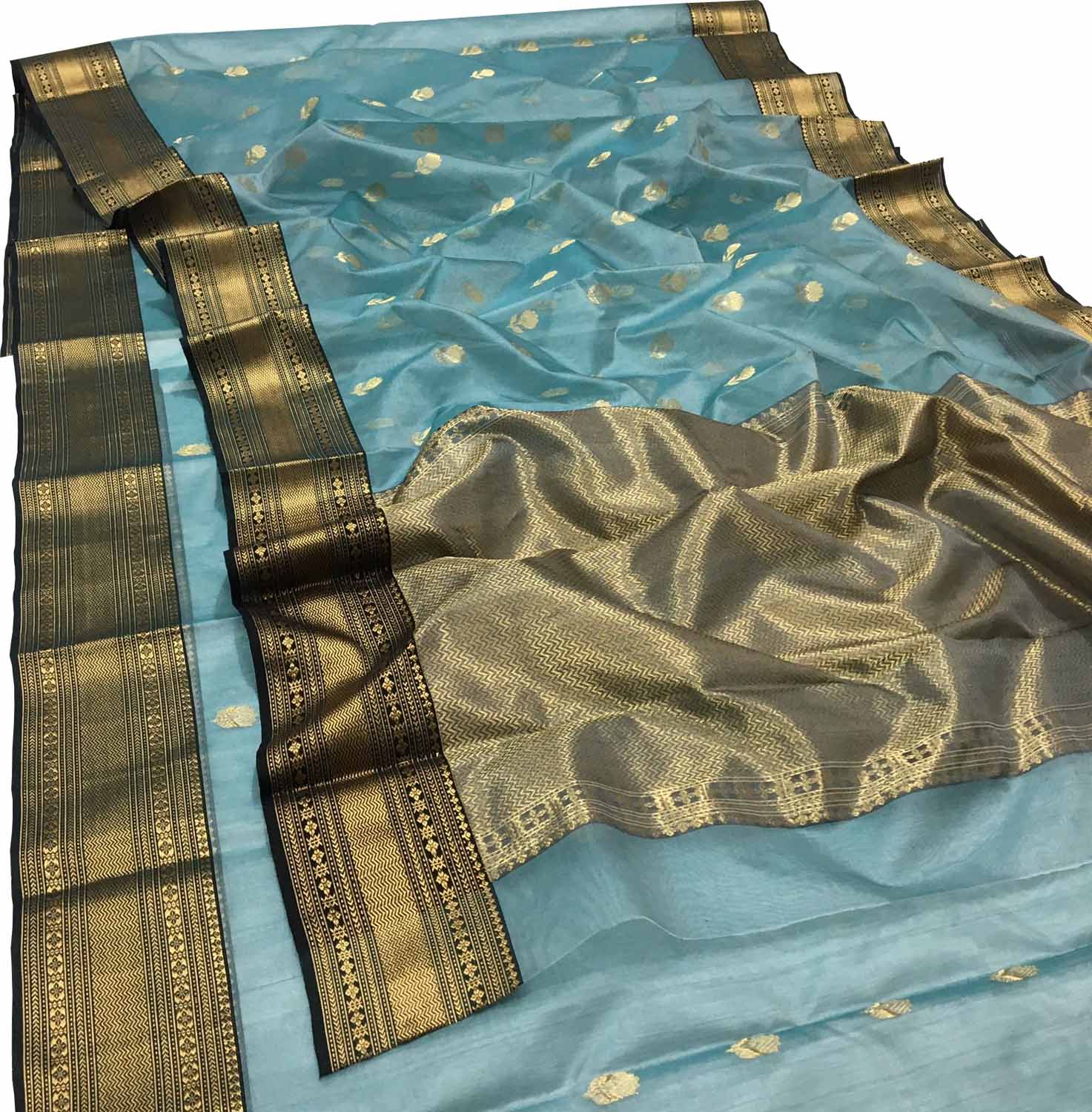 Elegant Blue Chanderi Handloom Katan Silk Saree - Luxurion World