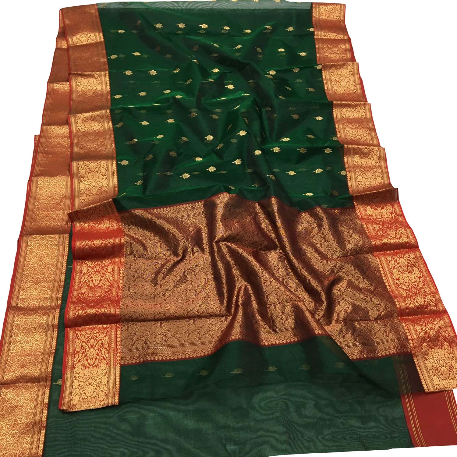 Elegant Green Chanderi Handloom Katan Silk Saree - Luxurion World