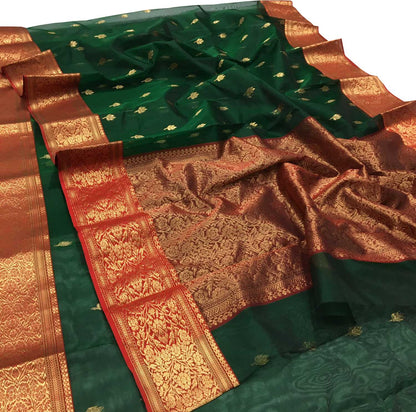 Elegant Green Chanderi Handloom Katan Silk Saree - Luxurion World
