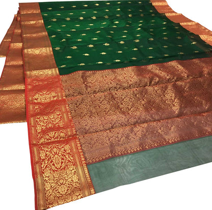 Elegant Green Chanderi Handloom Katan Silk Saree - Luxurion World