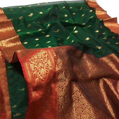 Elegant Green Chanderi Handloom Katan Silk Saree - Luxurion World