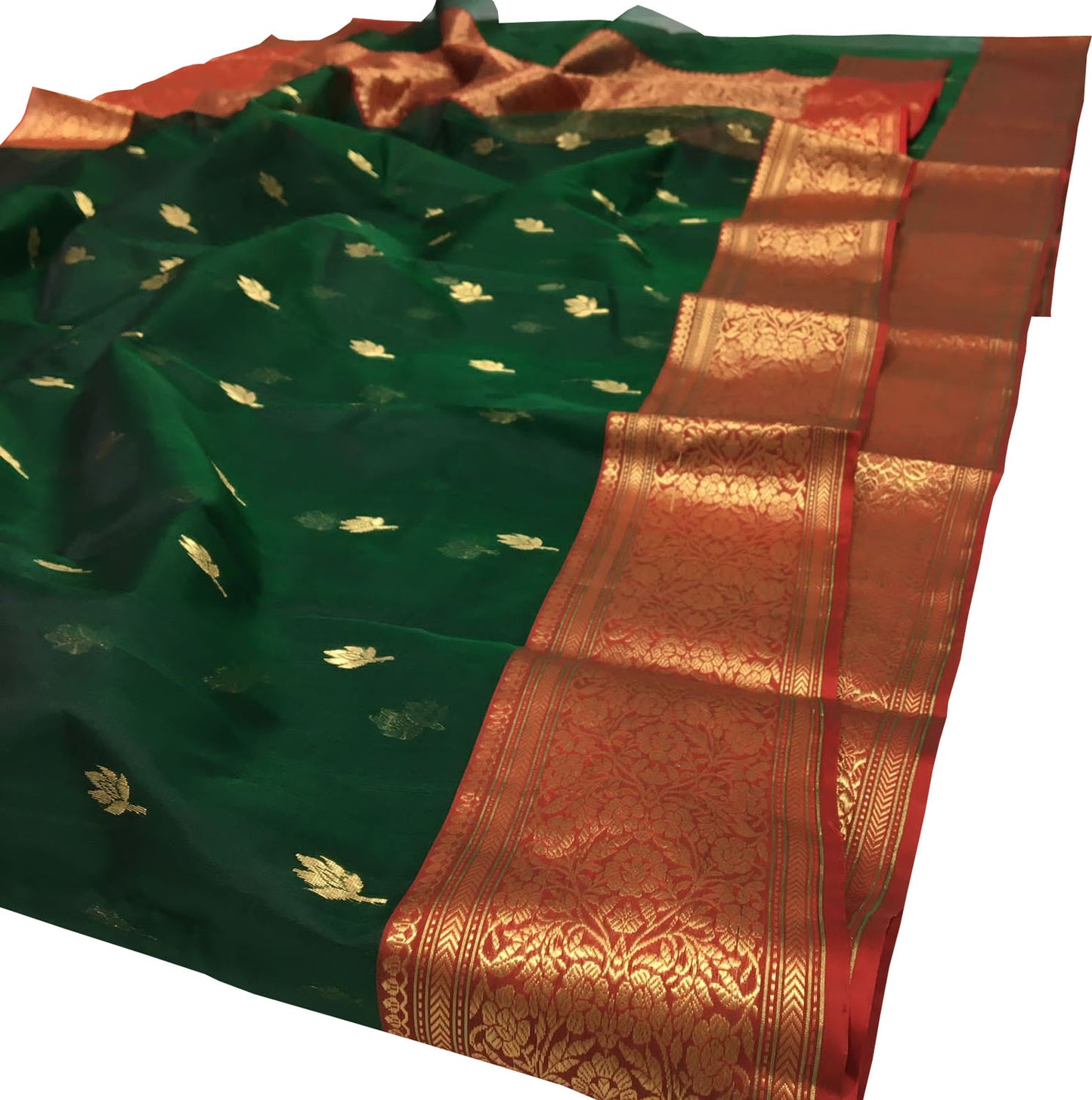 Elegant Green Chanderi Handloom Katan Silk Saree - Luxurion World