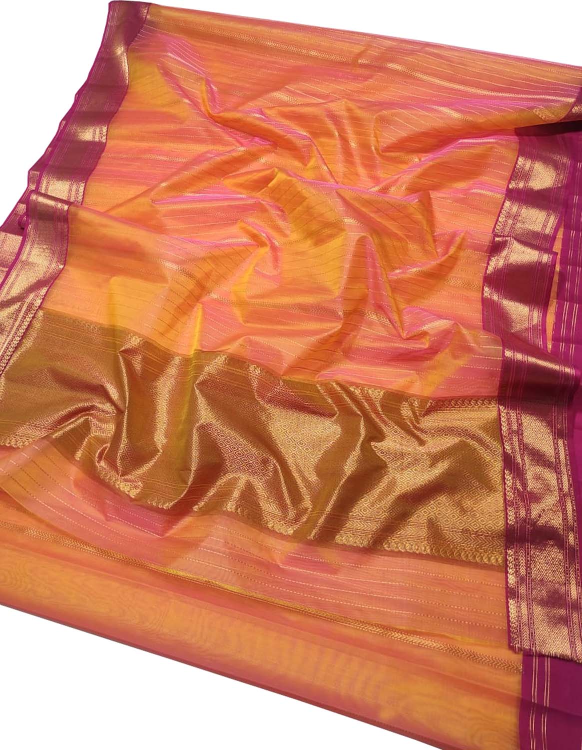 Vibrant Orange & Pink Chanderi Handloom Katan Silk Saree: A Perfect Blend of Elegance & Tradition - Luxurion World