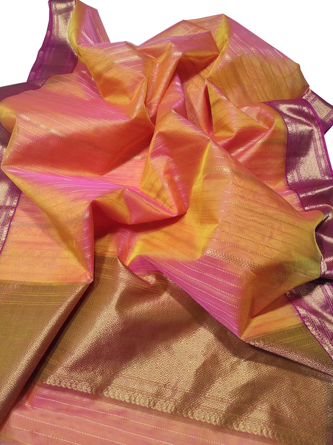 Vibrant Orange & Pink Chanderi Handloom Katan Silk Saree: A Perfect Blend of Elegance & Tradition - Luxurion World