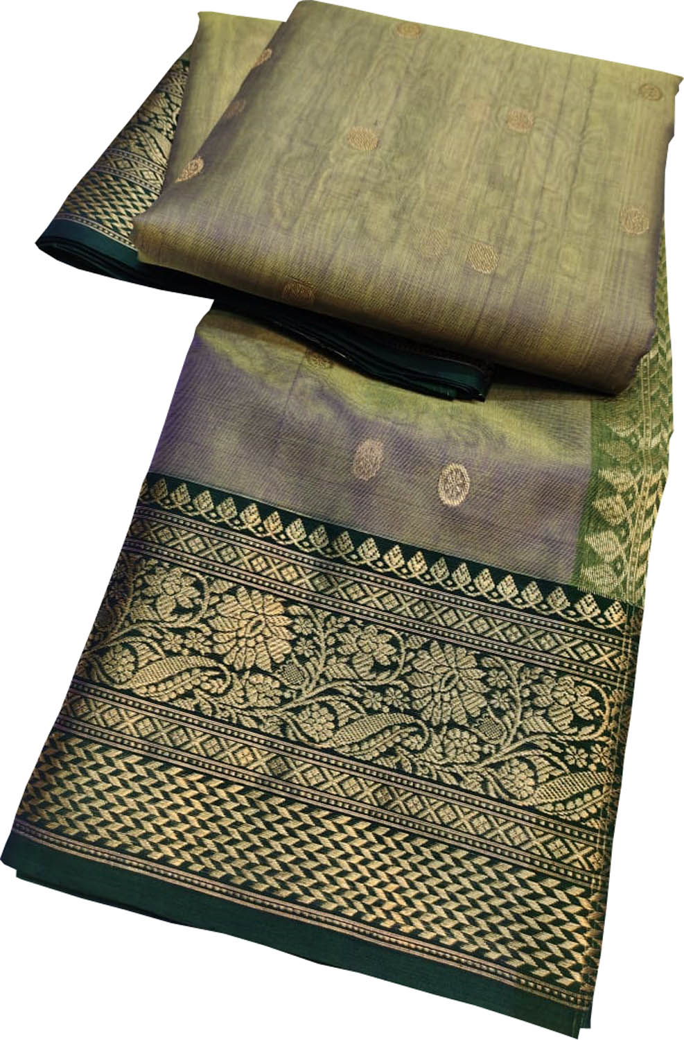 Exquisite Blue & Green Chanderi Handloom Katan Silk Saree - Luxurion World