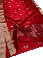 Exquisite Red Chanderi Handloom Pure Silk Saree: Timeless Elegance - Luxurion World