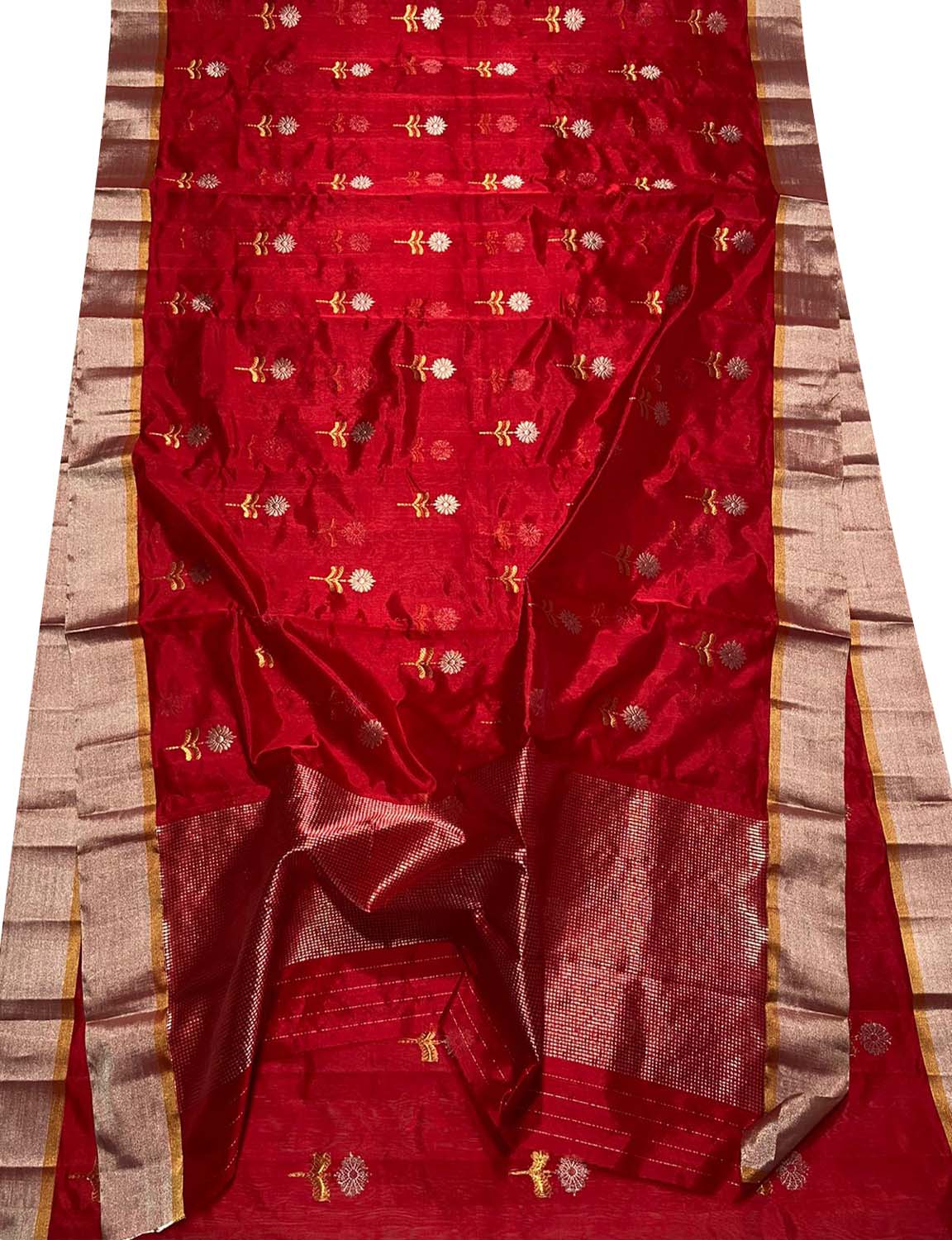 Exquisite Red Chanderi Handloom Pure Silk Saree: Timeless Elegance - Luxurion World