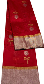 Exquisite Red Chanderi Handloom Pure Silk Saree: Timeless Elegance - Luxurion World