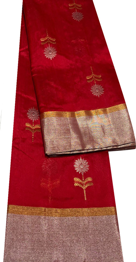 Exquisite Red Chanderi Handloom Pure Silk Saree: Timeless Elegance - Luxurion World