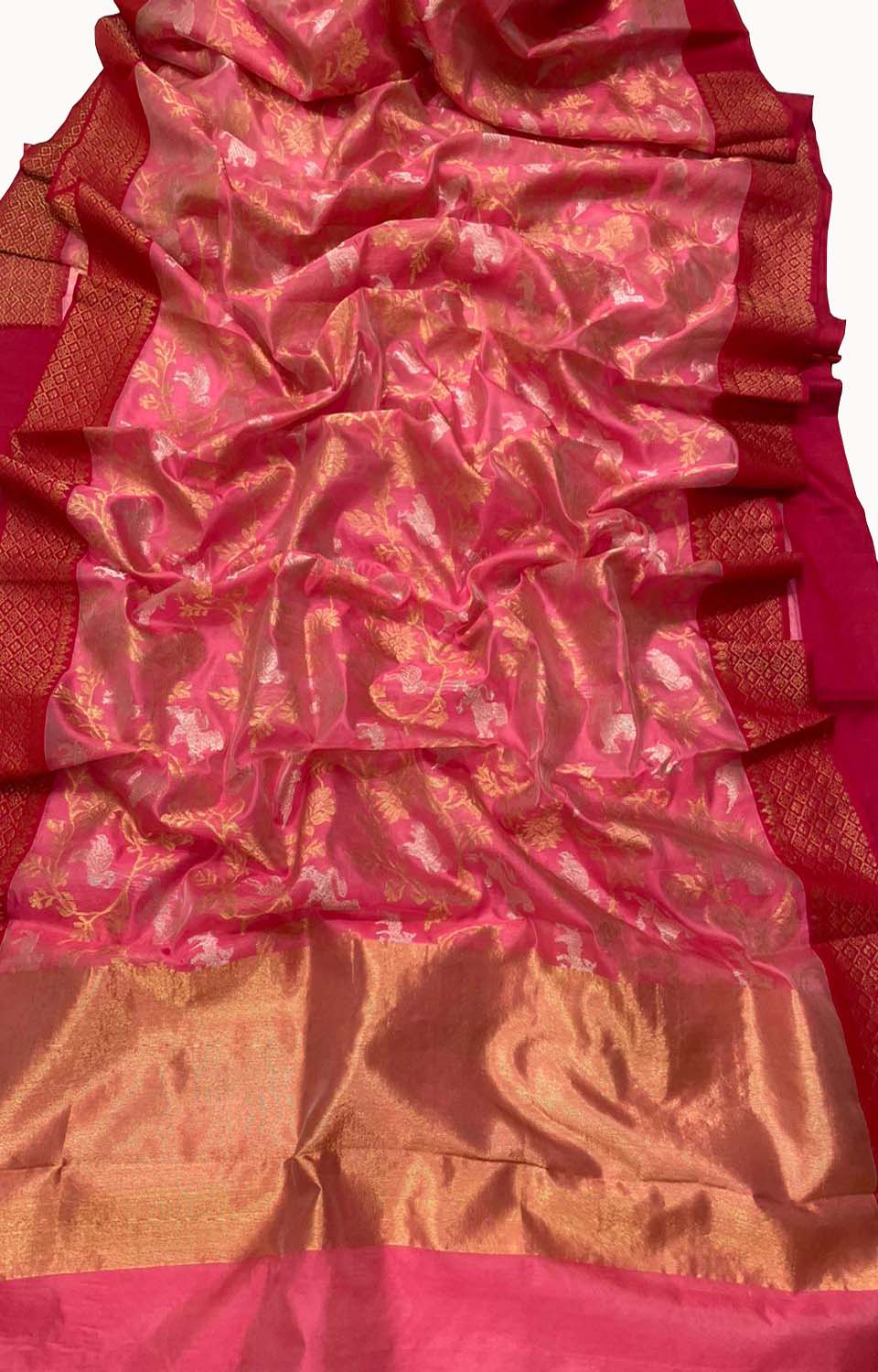 Elegant Pink Chanderi Handloom Pure Silk Saree - Luxurion World