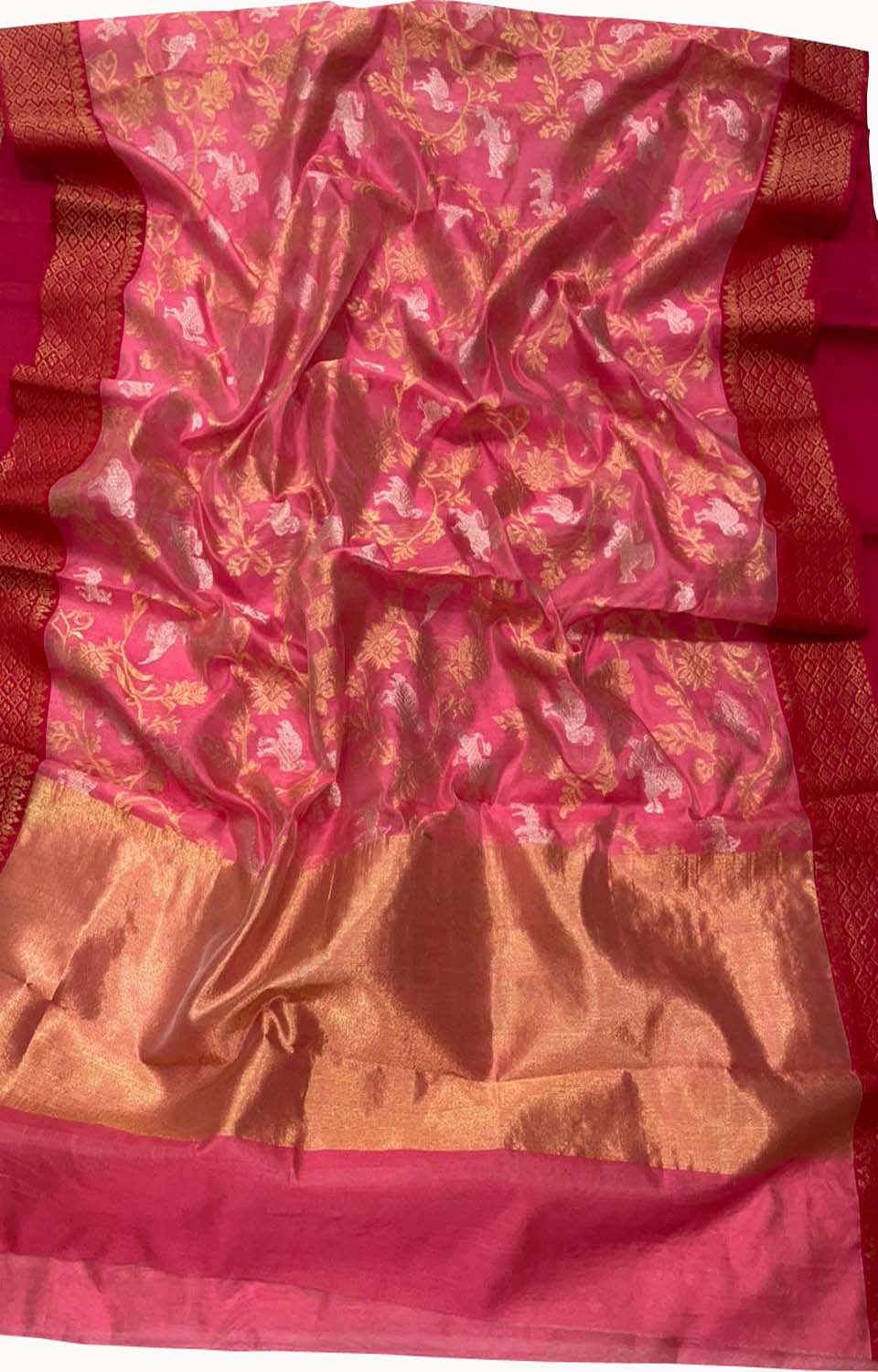 Elegant Pink Chanderi Handloom Pure Silk Saree - Luxurion World