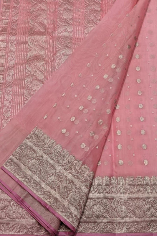 Stunning Pink Chanderi Handloom Katan Silk Saree