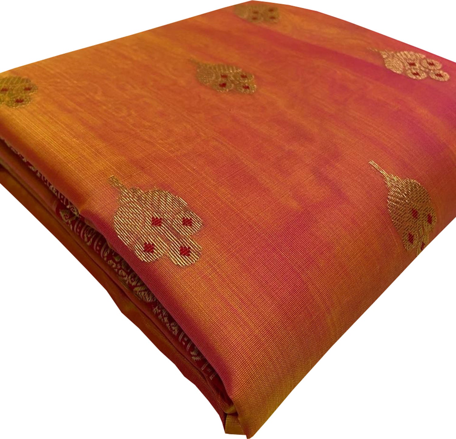 Vibrant Orange & Pink Chanderi Silk Saree - Luxurion World