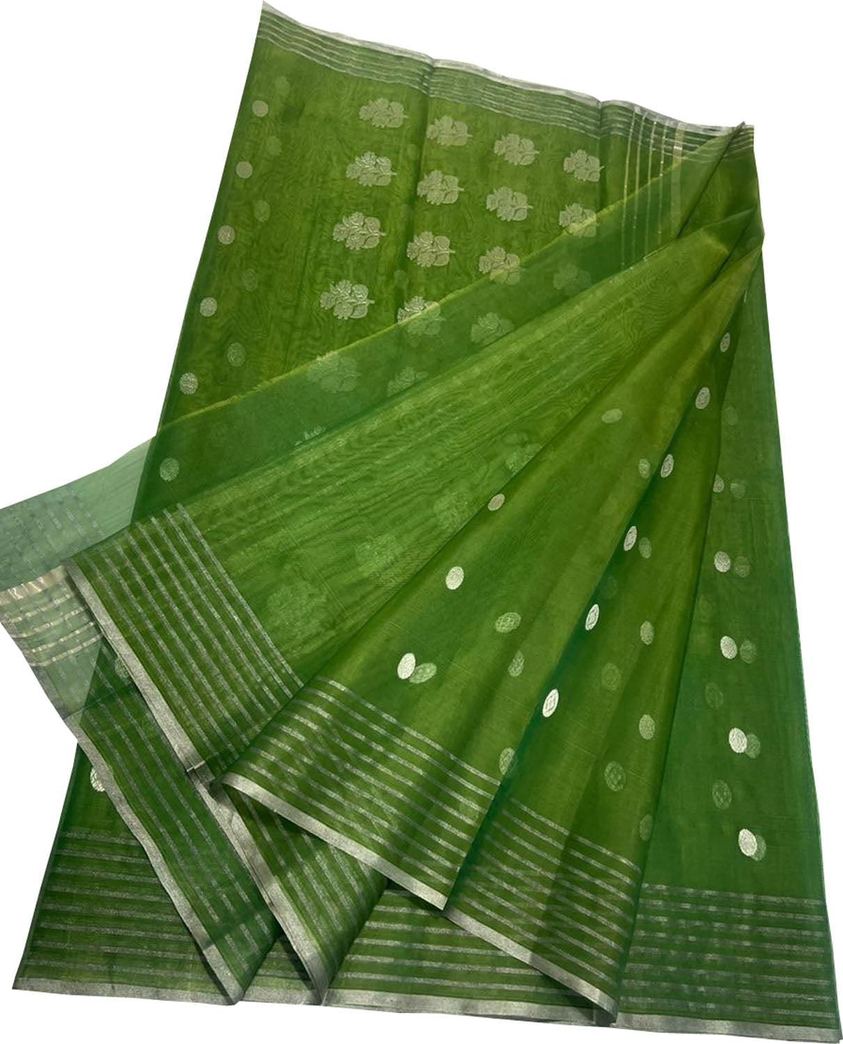 Green Chanderi Handloom Pure Katan Silk Saree - Elegant and Luxurious - Luxurion World