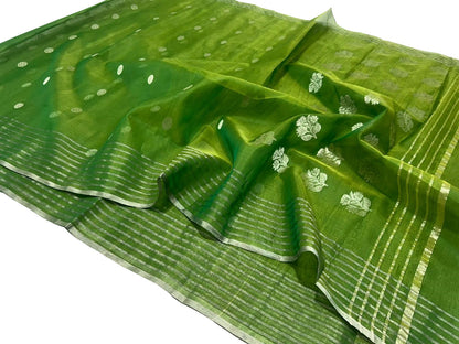 Green Chanderi Handloom Pure Katan Silk Saree - Elegant and Luxurious - Luxurion World