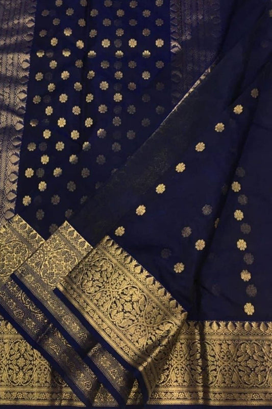 Blue Chanderi Handloom Pure Katan Silk Saree - Elegant and Timeless