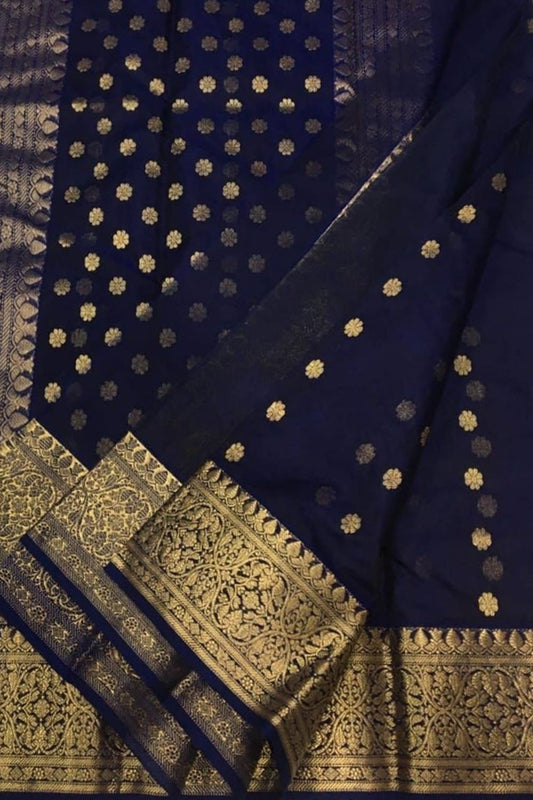 Blue Chanderi Handloom Pure Katan Silk Saree - Elegant and Timeless - Luxurion World