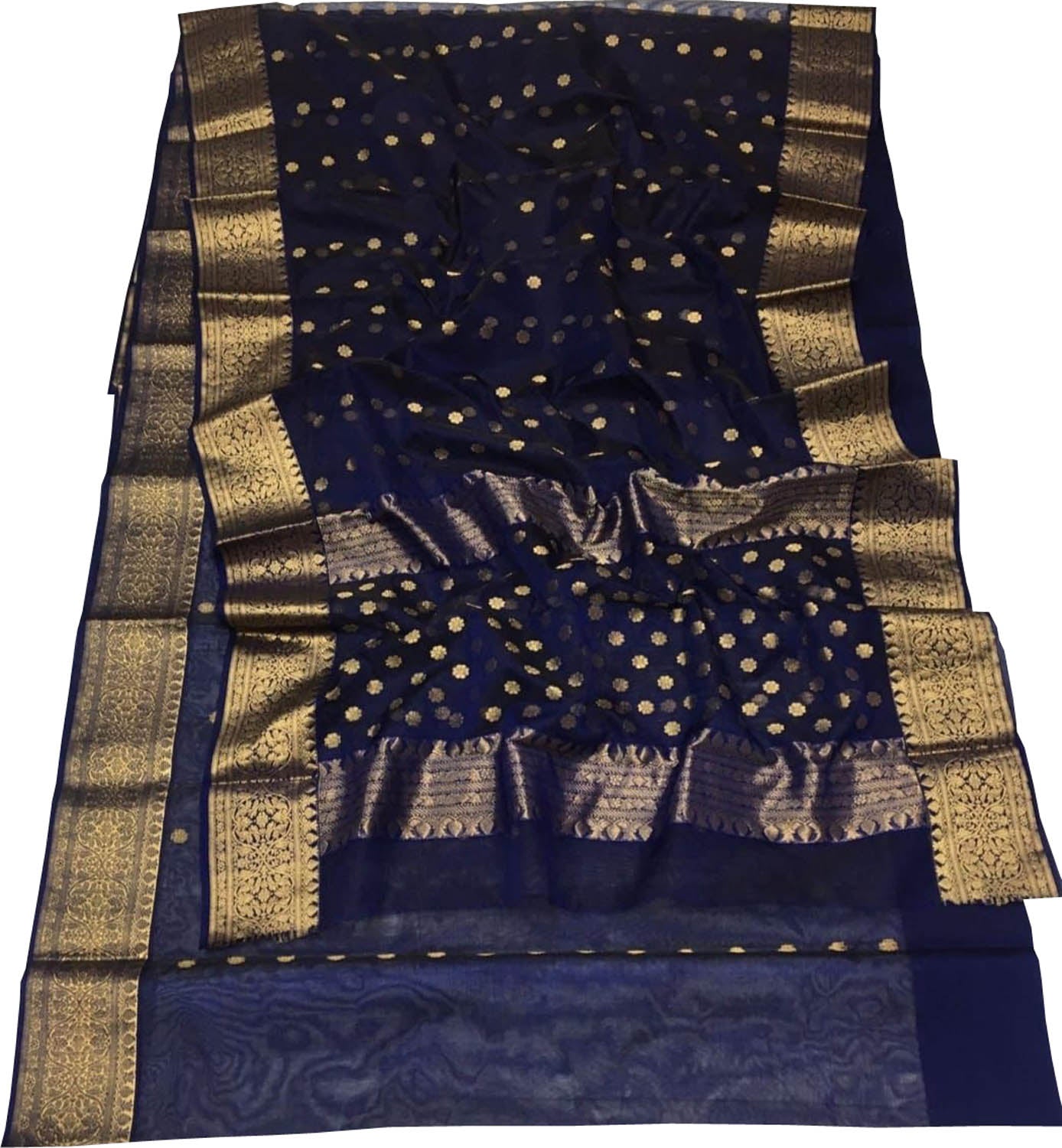 Blue Chanderi Handloom Pure Katan Silk Saree - Elegant and Timeless - Luxurion World