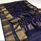 Blue Chanderi Handloom Pure Katan Silk Saree - Elegant and Timeless - Luxurion World