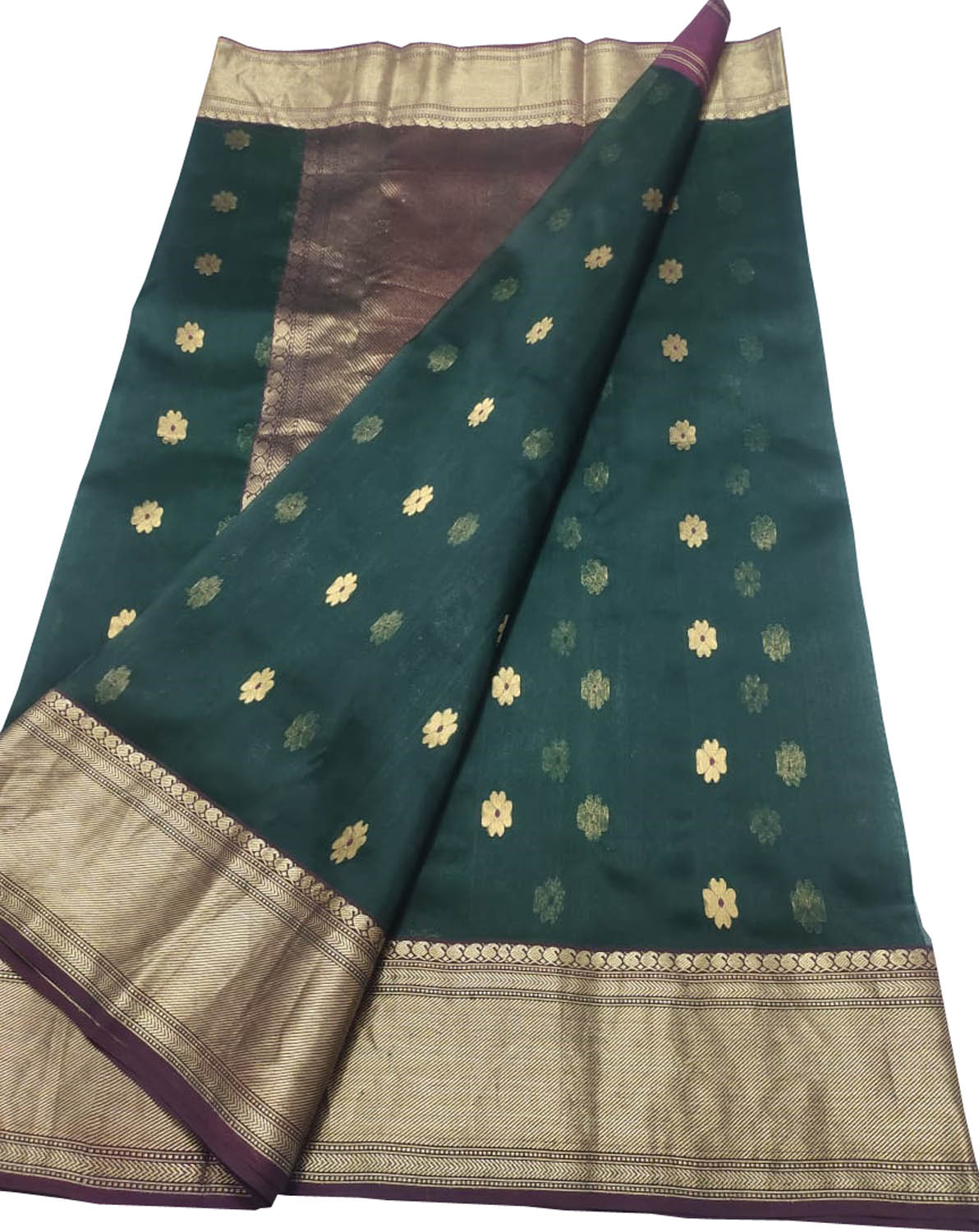 Ethically made Green Chanderi Handloom Silk Saree - Luxurion World