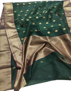 Ethically made Green Chanderi Handloom Silk Saree - Luxurion World